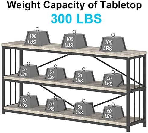 IBF 63 Inch Long Horizontal Bookshelf, Industrial 3 Tier Low Bookcase Grey