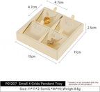 Dark Blue Jewelry Display Tray Ring Necklace Earring Bangle Organizer Multifunctional Storage Case for Jewelry Showcase (Small 4 Grids Pendant Tray(beige))