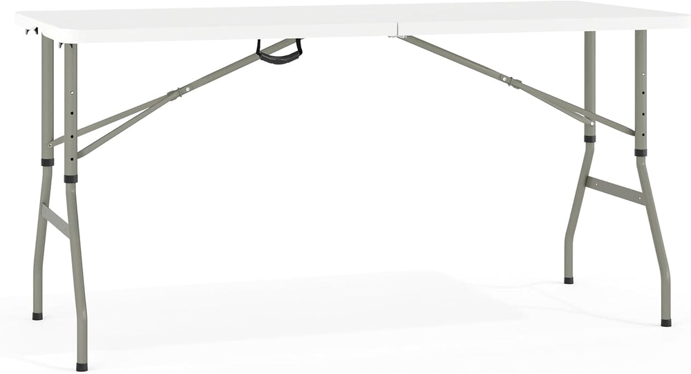 EMMA + OLIVER 5-Foot Granite White Adjustable Bi-Fold Plastic Folding Table |...