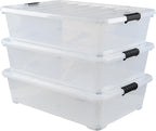 50 Quart Large Clear Underbed Boxes with Wheels, Stackable Plastic Storage Bin with Lids, 3 Packs