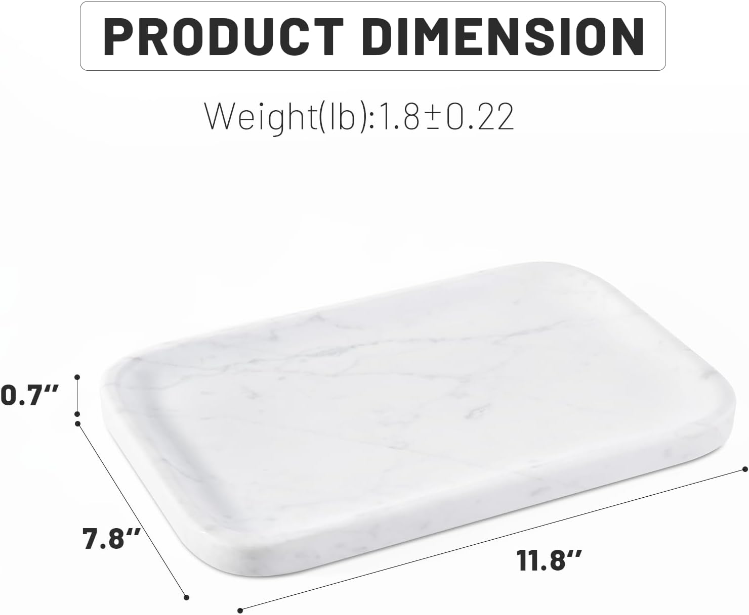 Statuario Marble Vanity Tray - Decorative Organizer for Bathroom Countertop, Dresser, Kitchen Sink