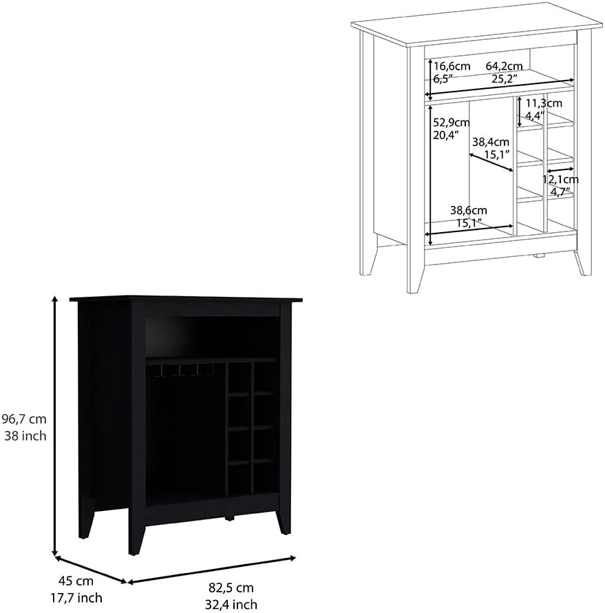 Cabinet Castle with One Open Shelf and Six Wine Cubbies | Black wengue finish...