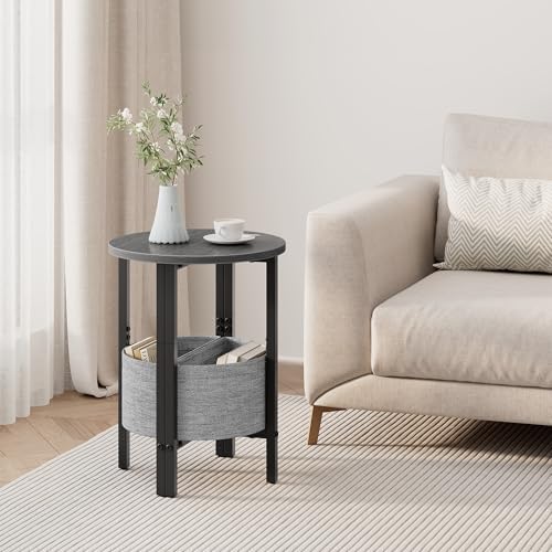 Vagusicc Small Round Side Table End Table, Tall Accent Table with Storage Bas...