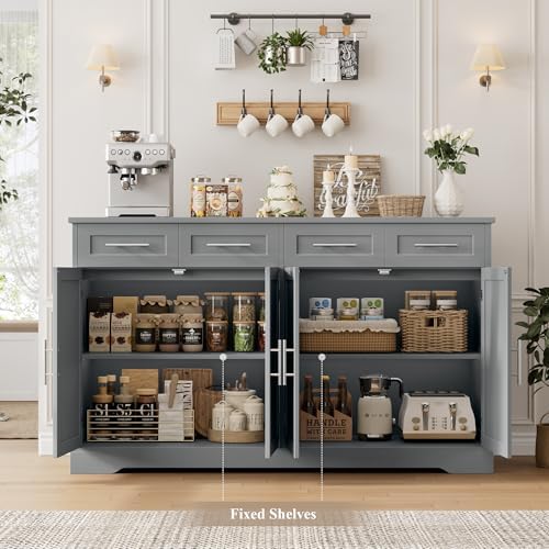 HOSTACK 60" W Sideboard Buffet Cabinet with Storage, Kitchen Cabinet, Gray