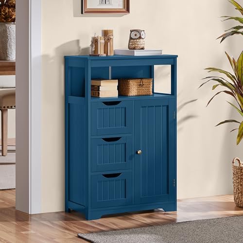 Yaheetech Small Bathroom Storage Cabinet with 3 Drawers, Navy Blue