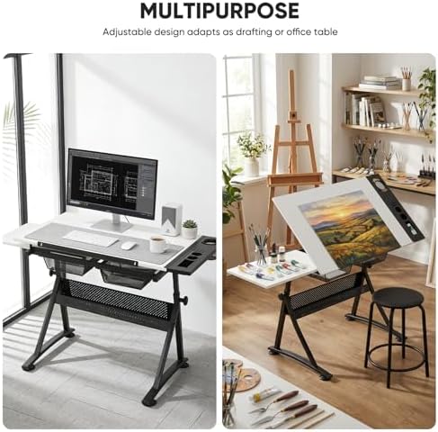Magshion Drafting Table for Adults w/Stool, White