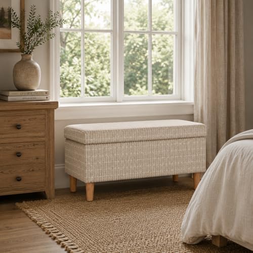 HomePop Malmo 36" Storage Bench - Tan Geometric Pattern
