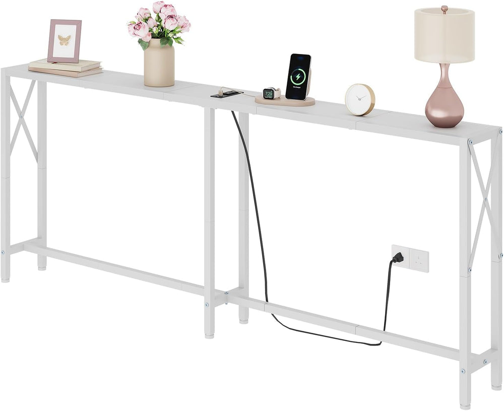 Gewudraw 70 in Skinny Sofa Table Behind Couch, Console Table with Oulets &amp...