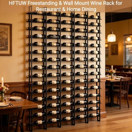 75-Bottle 5-Column Wall-Mounted Wine Rack, Black Metal Wine Bottle Holder wit...
