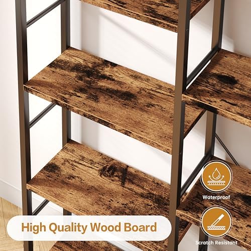 Shintenchi Triple 5 Tier Bookshelf, Laege Wide Bookcase, Display Shelf