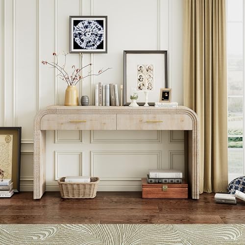 59" Unique Retro Silhouette Console Table with Open Style,Two Top Drawer...