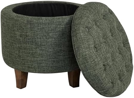 HomePop 19" Button Tufted Round Storage Ottoman - Green Clover Fabric