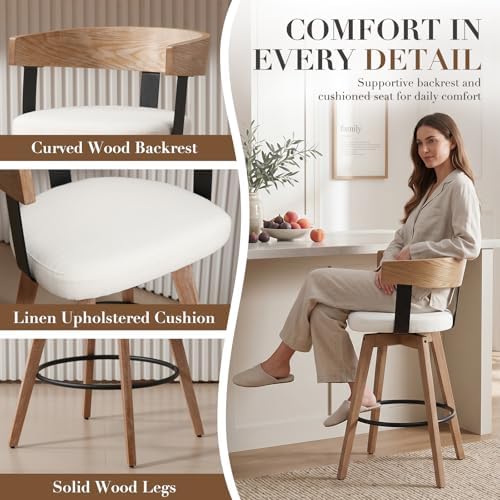 Ya-Home Mid-Century Bar Stools Set of 3, 26 Inch Swivel Counter Height Stools...