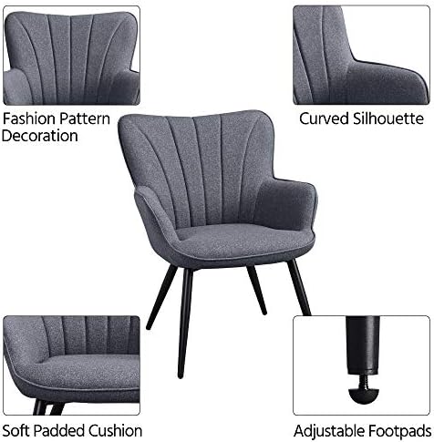 Yaheetech Accent Chair, Upholstered Armchair with Metal Legs, Grey