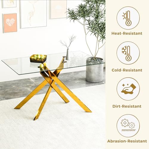 51" 5-Piece Glass Dining Table Set for 4, Black&Gold