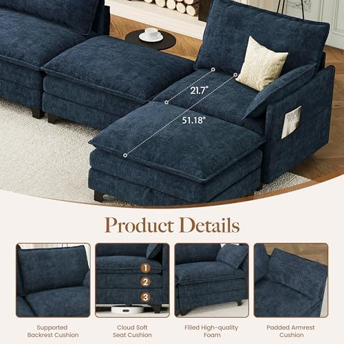 Accent Sofa Chair with Storage Ottoman, Cloud Sigle Couch with Side Pocket fo...