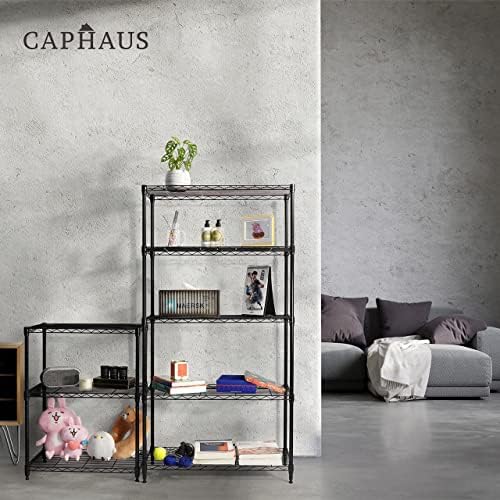 CAPHAUS 3/4/5-Tier Adjustable Height Wire Shelving Unit, Metal Steel Storage Shelve, Rack Shelving, Garage Shelving Storage Organizer, Utility Storage Shelf, 3-Tier Without Wheels, Black
