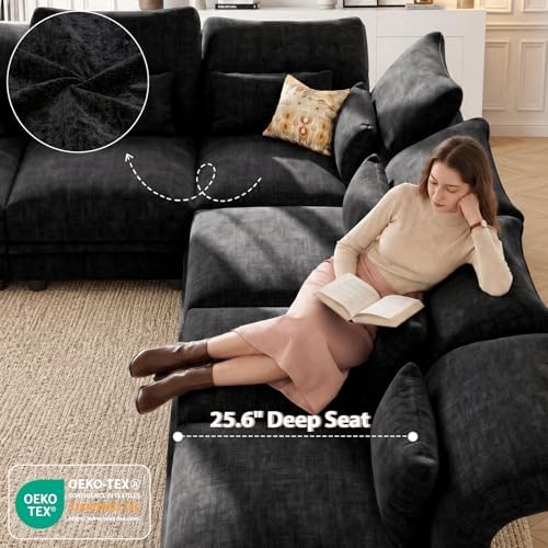 LLappuil Deep Modular Sectional Sofa Sleeper 12 Person Chenille Sectional Cou...
