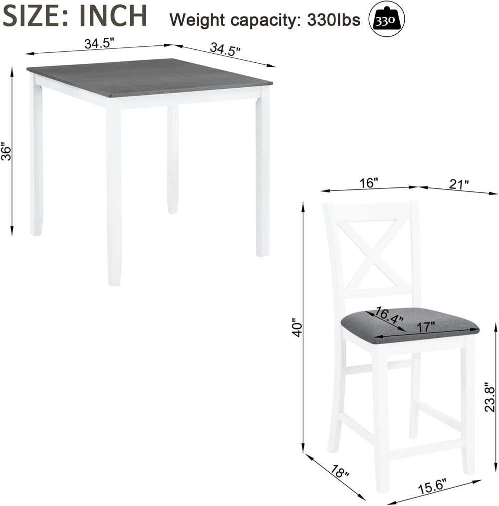 LUMISOL 5-Piece Counter Height Dining Set, Wooden Square Table with 4 Chairs,...