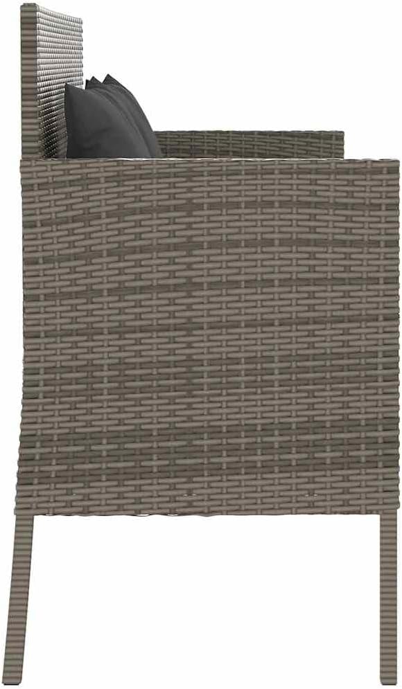 Gray Patio Storage Bench with Cushion, PE Rattan Outdoor Seating with Waterpr...