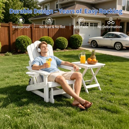 HDPE Adirondack Glider Chair,3-Position Adjustable Backrest Patio Glider | Al...