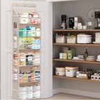 Over Door Organizer with 6 Extra Large Pockets 12 Side Pockets, 2-Pack Sturdy Closet Rack, Hanging Storage Organizer with Clear Window for Shoes, Diapers, Bedroom, Bathroom, Beige