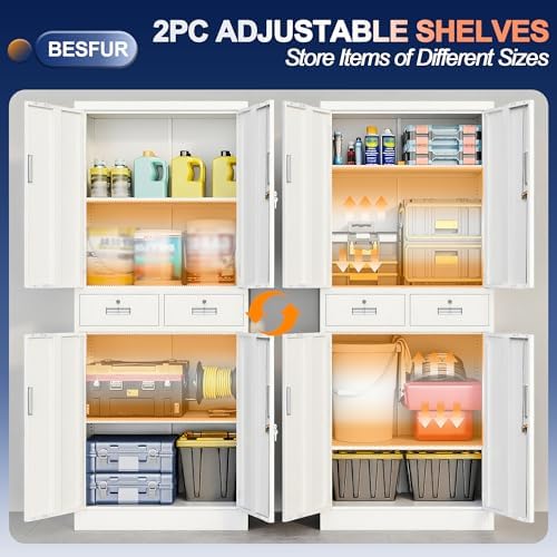 BESFUR Metal Storage Cabinet with 2 Drawers 4 Doors and 2 Adjustable Shelves ...