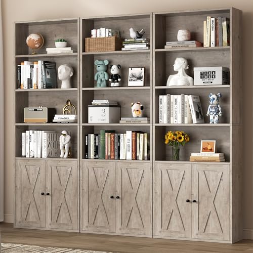 Modern Bookshelf with Doors, Industrial Bookshelves with 6-Tier Shelf, 71 inc...