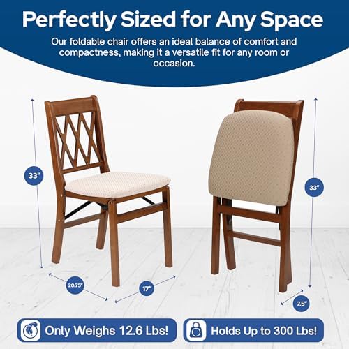Stakmore Lattice Back Wooden Folding Dining Chairs, Fruitwood, Set of 2