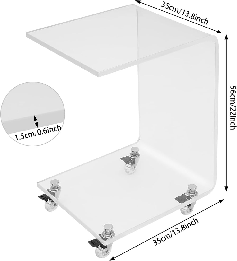 Modern Acrylic Side Table, C-Shaped Sofa Table Nightstand with Storage and Lo...