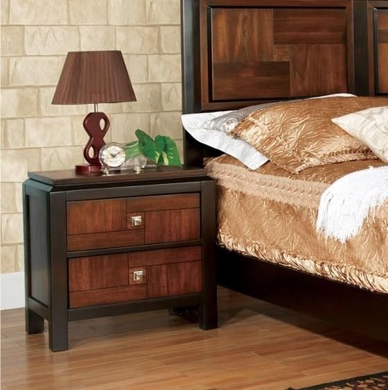 Nightstand Only Transitional 2-Drawers Square Chrome Knobs Multitone Unique N...
