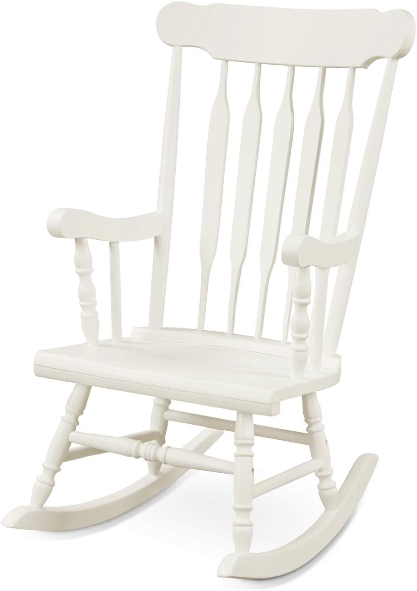Giantex Outdoor Wood Rocking Chair - Patio Rocking Chair with Solid Rubber Wo...