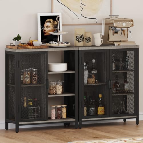 BON AUGURE Liquor Cabinet Bar for Home, Small Coffee Storage Station, Gray