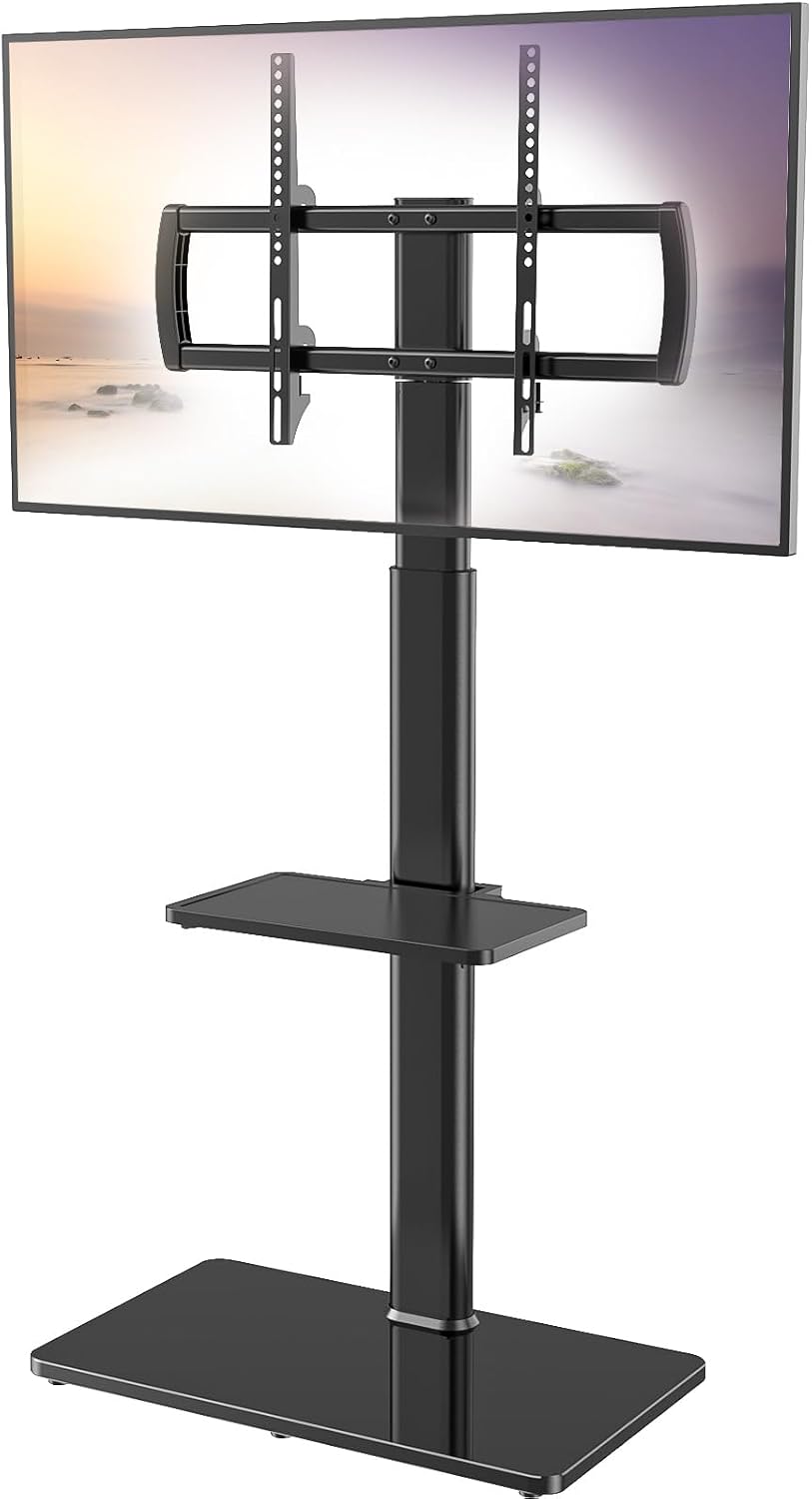 Universal Floor TV Stand with Mount 80 Degree Swivel Height Adjustable and Sp...