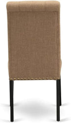 East West Furniture LGBR9-BLK-17 9 Piece Dining Room Table Set Includes a Rectangle Butterfly Leaf Kitchen Table and 8 Light Sable Linen Fabric Upholstered Chairs, 42x84 Inch, Black