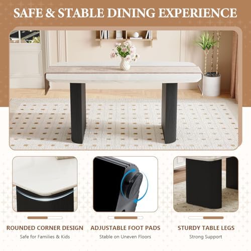 TesNus White Dining Table Set for 6, 67'' Modern Dining Table Set wit...