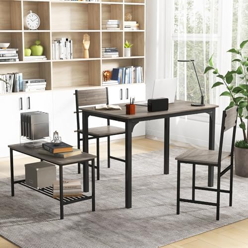Giantex Dining Table Set for 4, Kitchen Table with Bench and Chairs, Industri...
