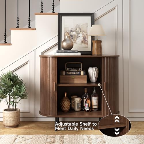ONBRILL 31.5" Sideboard Buffet Cabinet Sliding Door/Adjustable Shelf Walnut