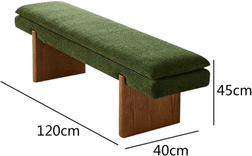 Modern Green Bedroom Bedside Bench Dressing Room Wooden and Fabric Long Entry...