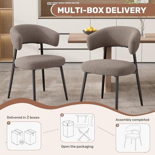 Dining Chairs Set of 6, Mid Century Modern Kitchen Chairs, Boucle Upholstered...