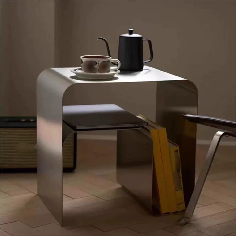 Stainless Steel Side Table, Modern Bedside Table, Integrated Nightstand, Simp...