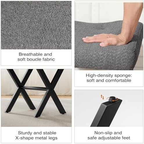 Memobarco 18-Inch Large Vanity Stool Chair, Gray Makeup Stool | Teddy Flannel...