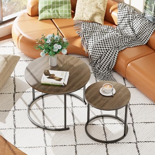 aboxoo Coffee Table Nesting Side Round Table Set of 2 End Table with Sturdy M...