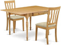 East West Furniture MZAN3-OAK-C 3 Piece Dining Room Table Set Contains a Rectangle Kitchen Table with Dropleaf and 2 Linen Fabric Upholstered Dining Chairs, 36x54 Inch, Oak
