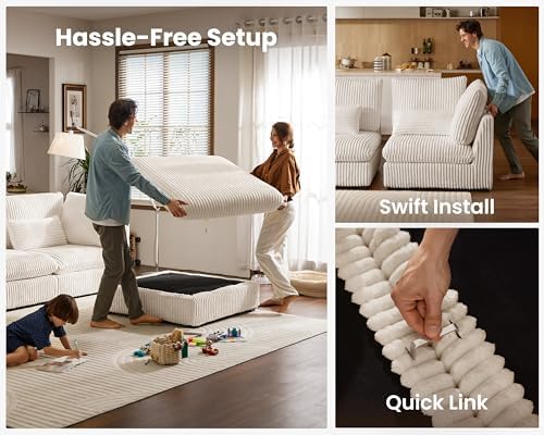 115" Oversize Corduroy Modular Sectional Sofa Couches for Living Room,Wh...