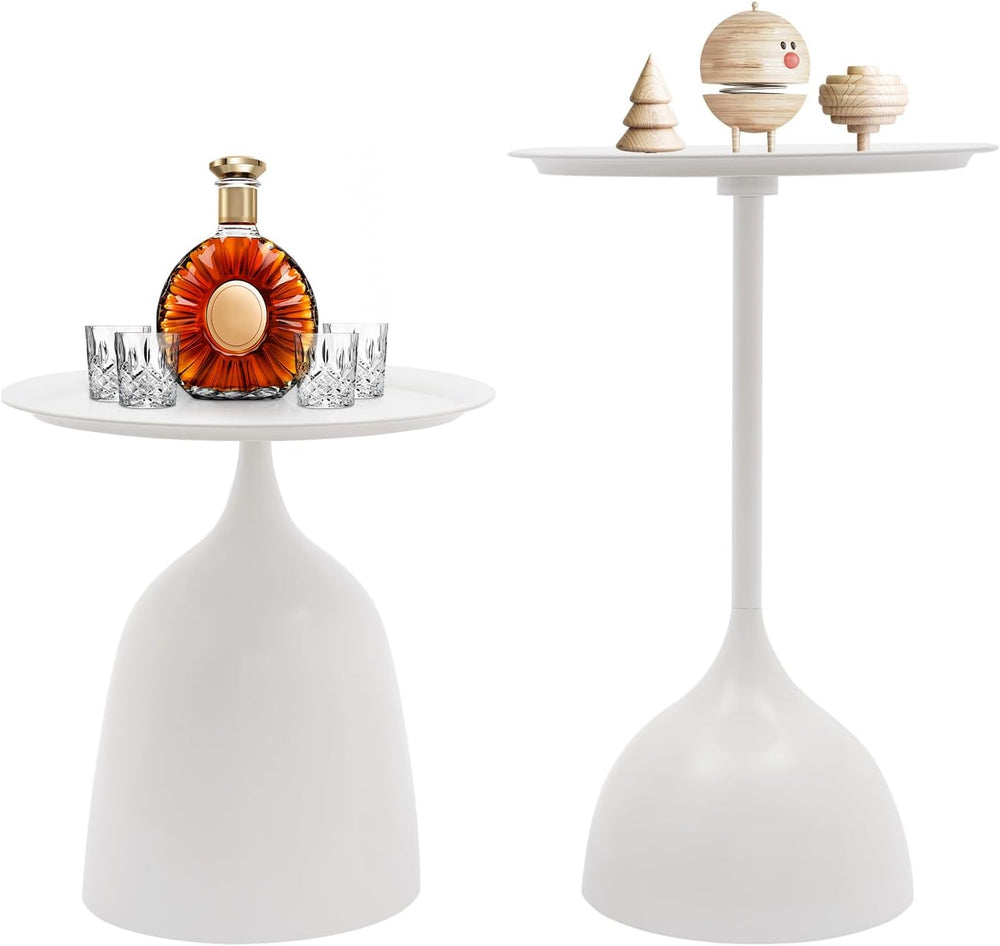 Metal Nesting Tables, Round Side Table Set of 2, White | Pedestal Tables, 17&...