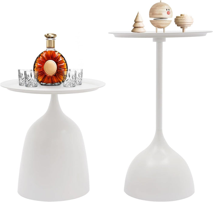 Nesting Side Tables Set of 2, White Iron Round Pedestal End Table | Metal Nesting Side Table Set, 15.75in Round Tray Top, Modern Sofa Table Accent Table for Living Room Bedroom Apartment