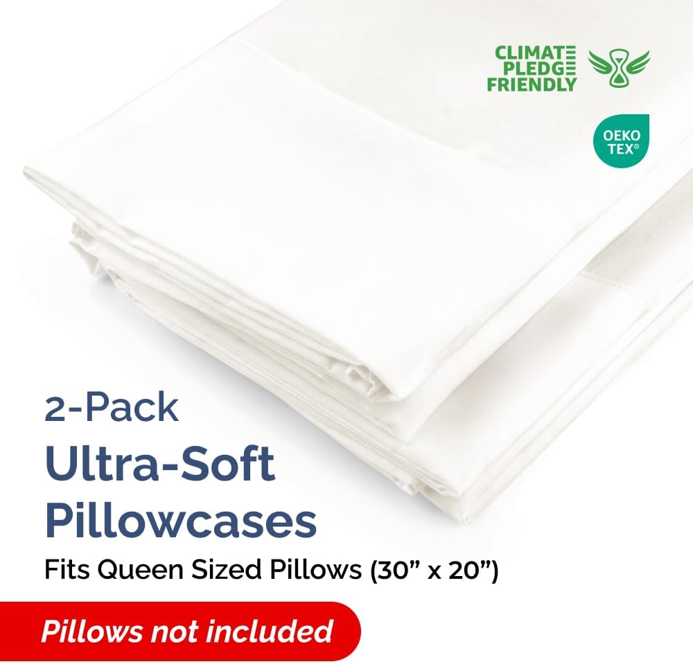 Queen Pillow Cases - 2 Pack - Super Soft Pillowcase Covers - Envelope Enclosure - Hotel Quality Pillow Protectors - Wrinkle Free, Fade & Stain Resistant - Machine Washable - 20" x 30" (Antique White)