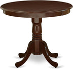 East West Furniture ANIP3-MAH-W 3 Piece Dining Set Contains a Round Dining Room Table with Pedestal and 2 Wood Seat Chairs, 36x36 Inch, Mahogany