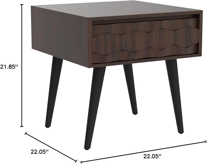 Bme Georgina Solid Wood Nightstands with Drawers - Fully Assembled Rustic Geometric Pattern Bedside Cabinet - Mid Century Modern Side Table for Living Room, Bedroom
